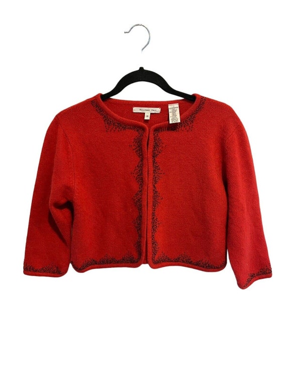 BALLINGER GOLD Womens Sweater Red Angora Beaded E… - image 1