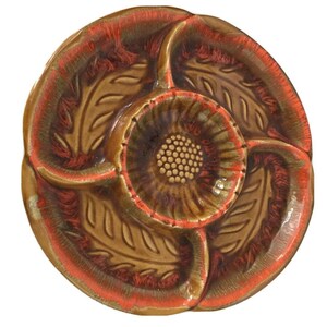 California Pottery USA Chip & Dip Orange Gold Mid Century Vintage Poppy Design