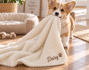 Personalized Dog Blanket with Name, Custom Embroidered Pet Blanket, Soft Puppy Cat Throw, New Puppy Gift, Dog Mom Pet Lover Gift