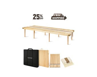 Solid Pine Wood Picnic Table, Boho Outdoor Dining, Foldable Camping Patio Table (10 Seater)