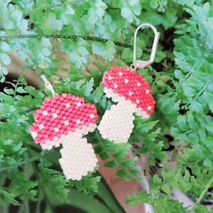 Amanita Mushroom Beadwork Earrings