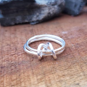 925 Sterling Silver Ring, Handmade Double Loop Ring, Knot Silver Ring, Open Band Ring, Minimalist Boho Statement Jewelry