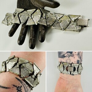 40’s Coro Pegasus Art Deco Silver Tone Chain Link Bracelet, Vintage 40’s 50’s Coro Silver Geometric Floral Art Deco Statement 1” Bracelet