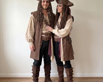 Jack Sparrow, Pirate costume, Couple Pirates of the Caribbean, Women pirate, Larp costume, viking costume, barbarian costume, larp cosplay