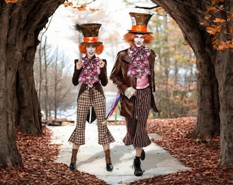 Couple Mad Hatter Costume Halloween, Partner costume,Mad Hatter Cosplay, couple Larp costume, Alice in Wonderland Hatter, carnival costume