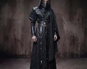 Disfraz unisex de Mo Ran para cosplay, disfraz de anime negro, atuendo de guerrero de fantasía oscura, disfraz con capucha para LARP, cosplay gótico, disfraz de Halloween.