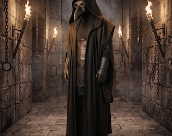 Pestdoktor-Kostüm für Herren, gotischer Kapuzenumhang, Dark-Fantasy-LARP-Kostüm, Mittelalterlicher Heiler-Cosplay, Halloween-Outfit