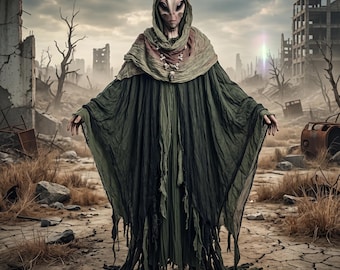 Disfraz de alienígena del páramo, atuendo de criatura postapocalíptica, disfraz de nómada mutante para LARP, cosplay de ciencia ficción para Halloween, túnica de nómada desgastada