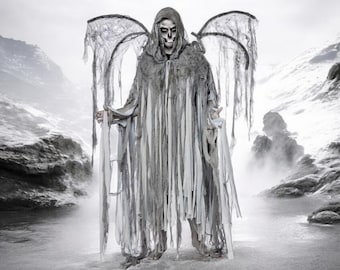 Grim Reaper Costume, Ghost Wraith Costume, Undead Angel Cosplay, Dark Fantasy LARP Outfit, Hooded Skeleton Costume, Halloween Horror