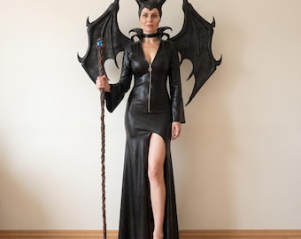 Maleficent costume, Horned Witch, Dark Fairy Costume, Black Sorceress Dress, Evil Fairy Queen , Gothic Witch Gown, Halloween Costume