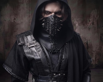 Unisex Mo Ran Cosplay Costume, Black Anime Costume, Dark Fantasy Warrior Outfit, Hooded LARP Costume, Gothic Cosplay, Halloween Costume
