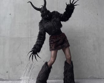 Conjunto de disfraz de demonio para mujer, disfraz de diablo con cuernos para Halloween, atuendo de bruja de piel negra, cosplay de fantasía oscura, disfraz de criatura de terror para mujer