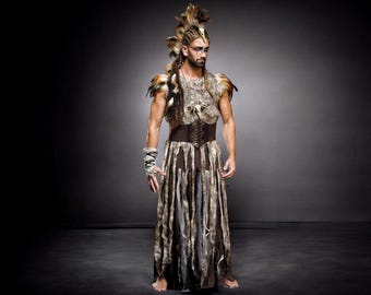 LARP-Paarkostüm, Wikingerkostüm, Barbarenkostüm, Wikinger-Cosplay, Mittelalterkostüm, Kriegerkostüm, Ödlandkostüm