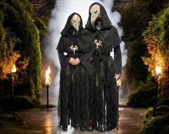 Dark Fantasy Couple Costume, Witch and Sorcerer Costume, Necromancer Couple Outfit, Hooded LARP Costume, Halloween Couples Costume