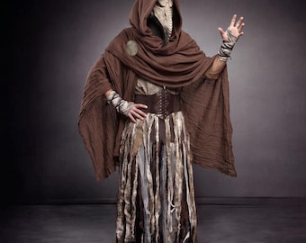 Wasteland Shaman Costume, Dark Nomad LARP Outfit, Tribal Fantasy Cosplay, Beaked Mask Costume, Post Apocalyptic Halloween Costume