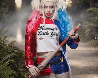 Rebellisches Clownmädchen-Kostüm, rot-blaues Punk-Narren-Outfit, Comic-Bösewicht-Cosplay, Halloween-Zirkuskostüm für Damen, Harlekin-Kostüm