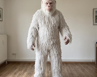 Yeti Costume Set, Abominable Snowman Costume, White Ape Mask Jacket & Pants, Snow Monster Halloween Cosplay, Ghillie Suit Creature