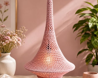 Aurelle Crochet Pendant Lamp, Handmade Boho Lampshade, Hanging Light, Cozy Home Decor, Woven Cotton Lighting, Bedroom Ceiling Light