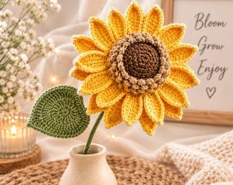 Crochet Sunflower Pattern PDF, Sunflower Crochet Flower, Amigurumi Flower Pattern, DIY Crochet Bouquet, Floral Home Decor, Digital Download