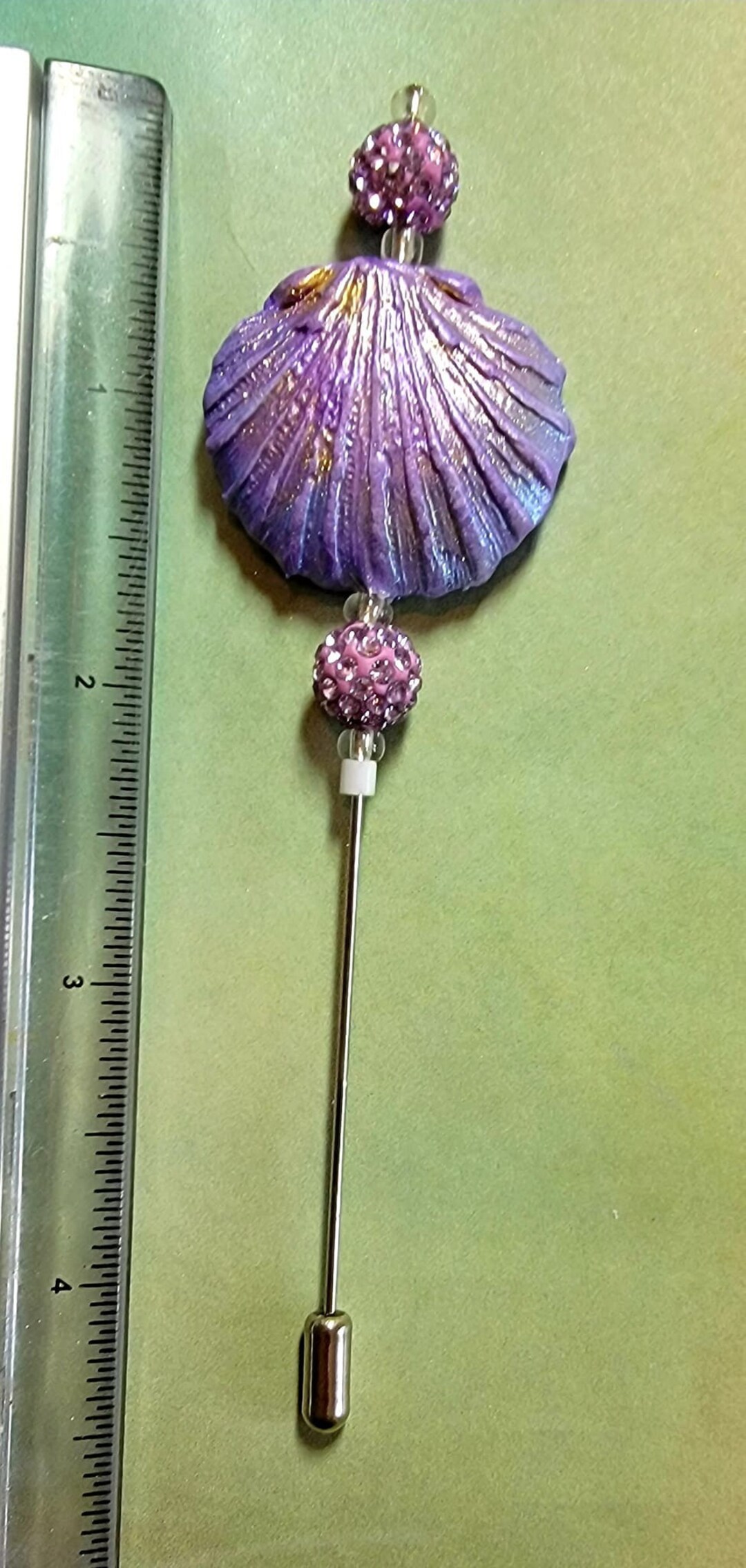 Seashell Bling Hat Pin Brooch Stick Pin Jewelry Accessory Polymer Clay