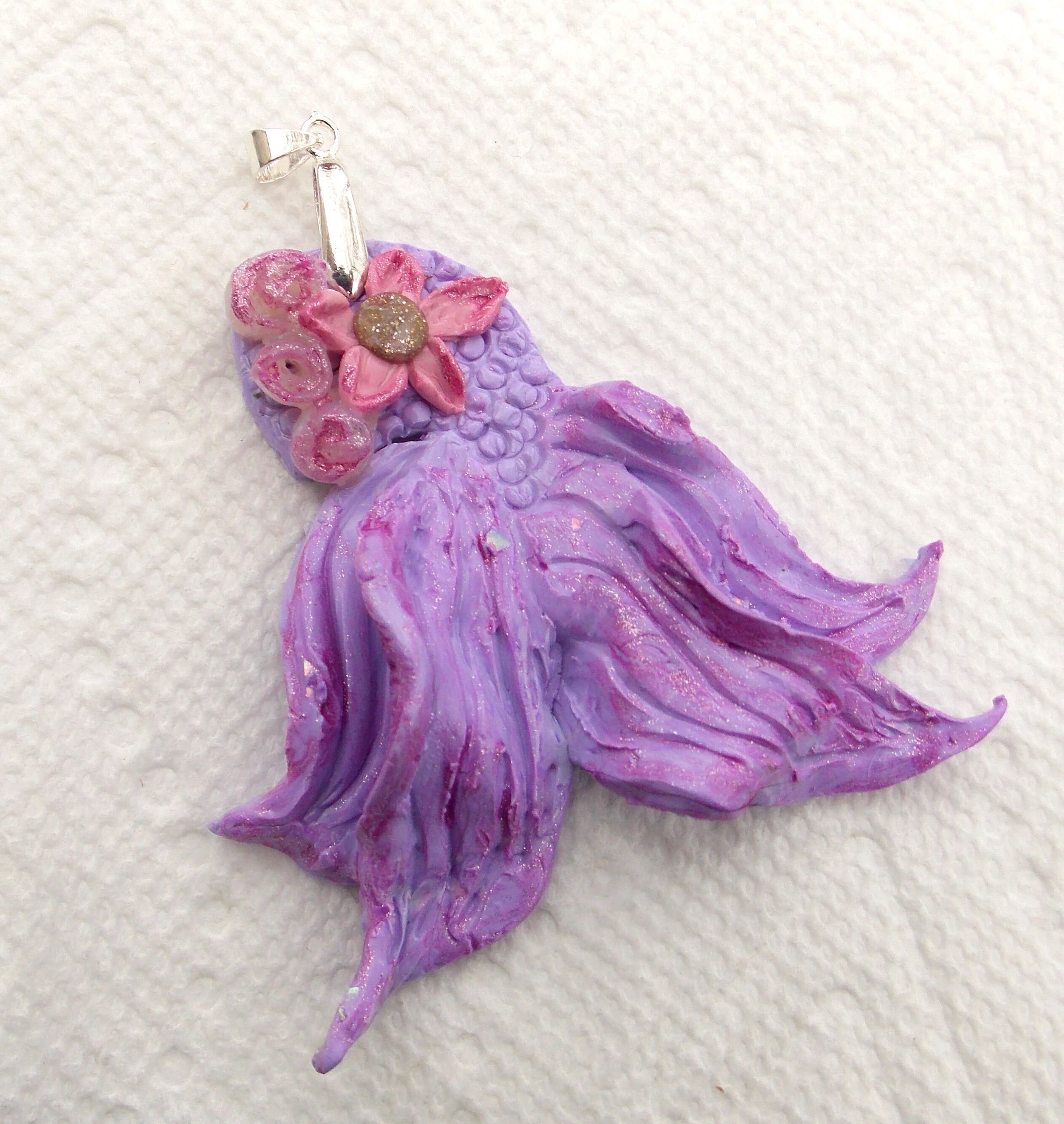 Ruffled Mermaid Tail Pendant Handmade Artisan Created Polymer Etsy