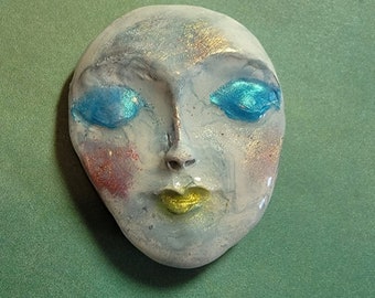 Art or Spirit Doll Face Cab Bead Polymer Clay for Crafts Assemblage Bead Embroidery