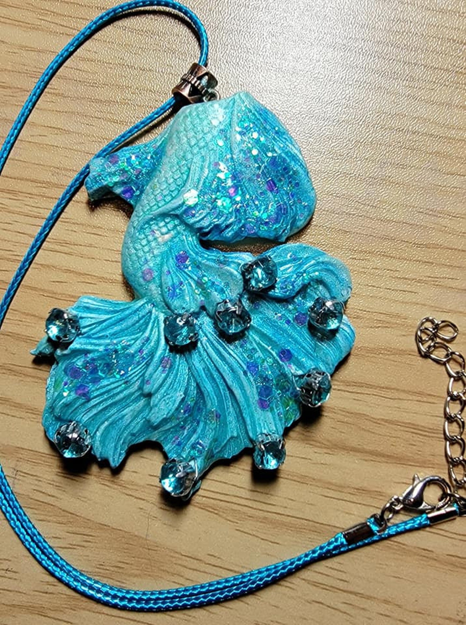 Blue Sea Gypsy Mermaid Tail Pendant Necklace Polymer Clay Etsy