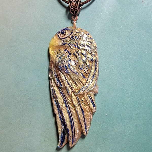 Tribal Totem Eagle Pendant Necklace Polymer Clay Art Jewelry