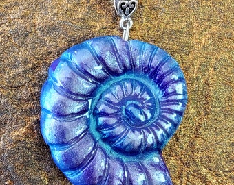 Nautilus Shell Polymer Clay Color Shift Pendant Necklace Art Jewelry