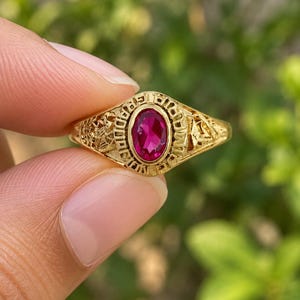 1.00 CT Oval Ruby Ring, Vintage Art Deco Engagement Ring, Yellow Gold Filigree Ring, Bezel Set Gemstone Ring, Anniversary Gift, gift for her