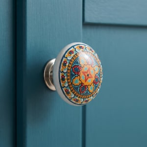 Colorful Mandala Ceramic Cabinet Knob, Multi Color Round Hand-Painted Drawer Knob