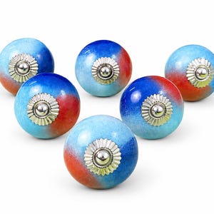 Multi Color Ceramic Cabinet Knob, Red Blue Green Round Hand-Painted Drawer Knob