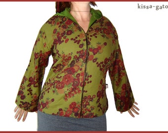 Jacke JARA Übergangsjacke oliv grün Blumen weinrot leichter Cord kissagato S M L