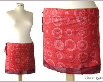 Wrap skirt KRINGEL Skirt straight red dark red kissagato Miniskirt Circles L XL