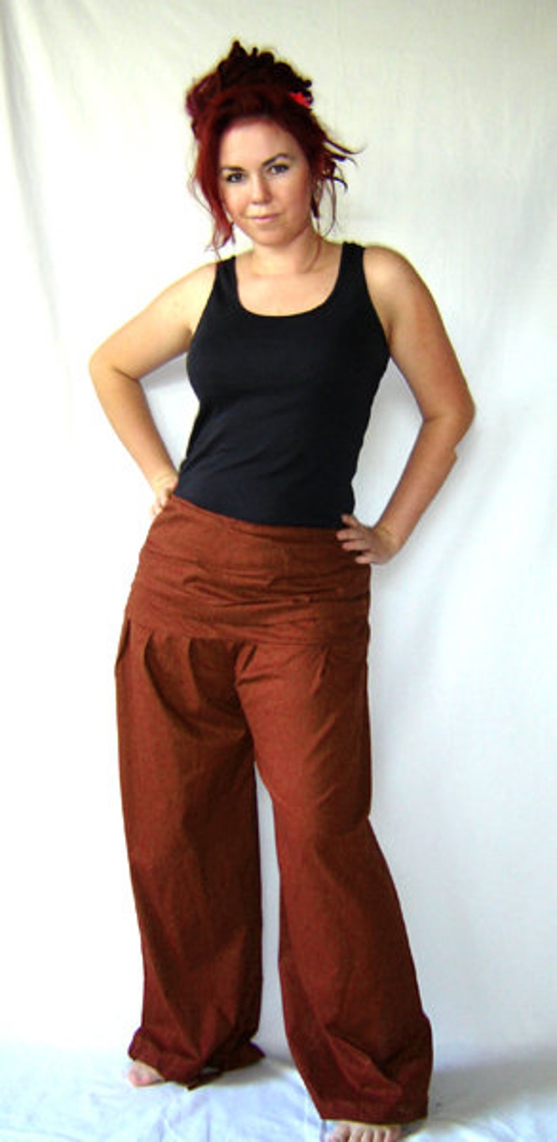 Pleated trousers wide waistband brown trousers kissagato S M L XL image 2