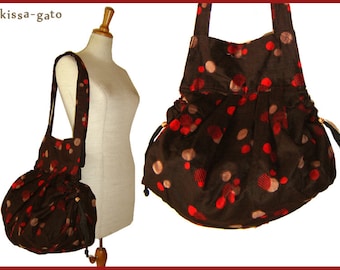 Balloon Bag tote bag velvet brown Red dots kissagato Shopper