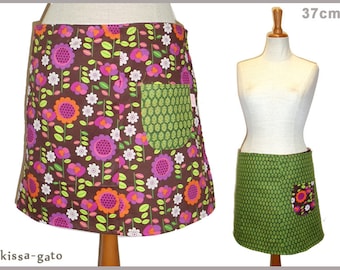 Reversible skirt LISI 37 cm wrap skirt velcro kissagato skirt colorful green S M L