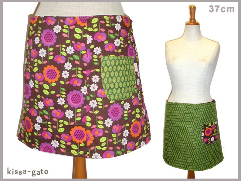 Reversible skirt LISI 37 cm wrap skirt velcro kissagato skirt colorful green S M L image 1
