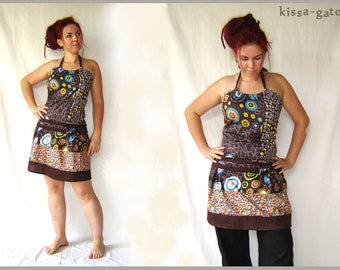 Tunic dress MINA brown colorful kissagato mini dress halter S M L XL