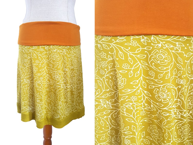 Viscose skirt skirt DOTTI mustard yellow olive orange kissagato stretch skirt top blockprint variable length S M L XL image 5