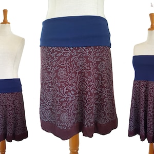 Viscose skirt DOTTI aubergine purple dark blue kissagato stretch skirt top block print variable length S M L XL