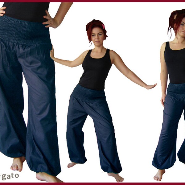 Harem pants, bloomers, yoga pants, dark blue kissagato blue cotton pants, harem pants