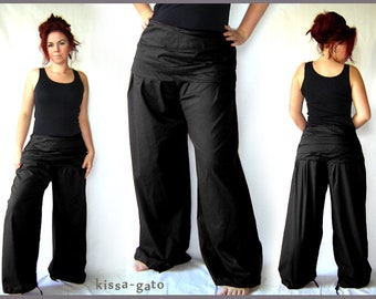 Pleated pants wide waistband black S M L XL kissagato pants pump pants