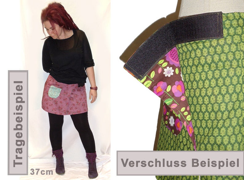 Reversible skirt LISI 37 cm wrap skirt velcro kissagato skirt colorful green S M L image 4