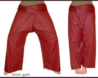 Thai pants Shaolin pants wrap pants fisherman dark red wine red kissagato