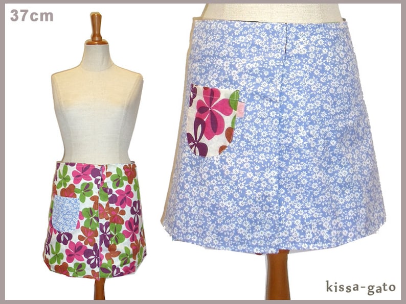 Reversible skirt LISI 37 cm wrap skirt Velcro kissagato skirt light blue colorful S M L image 2