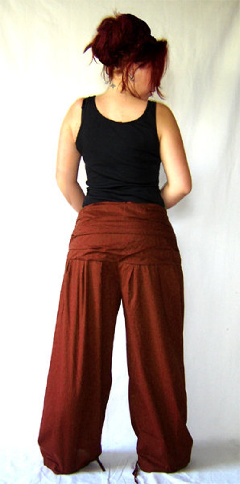 Pleated trousers wide waistband brown trousers kissagato S M L XL image 4