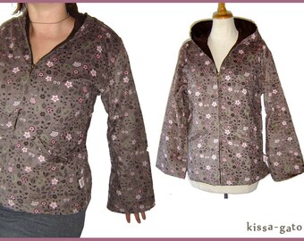 Jacke JARA Übergangsjacke Eule grau Blumen leichter Cord kissagato M L XL