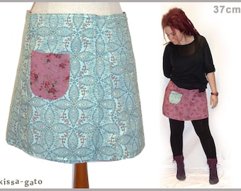 Reversible skirt LISI 37 cm wrap skirt Velcro kissagato Skirt Old Pink Mint Turquoise S M L