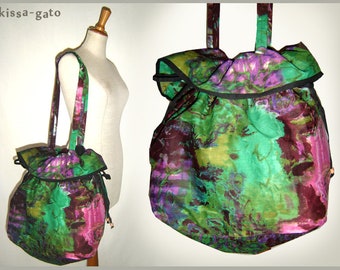 Shopper TULPE Beutel Tasche grün lila Batik Ballontasche kissagato Umhängetasche